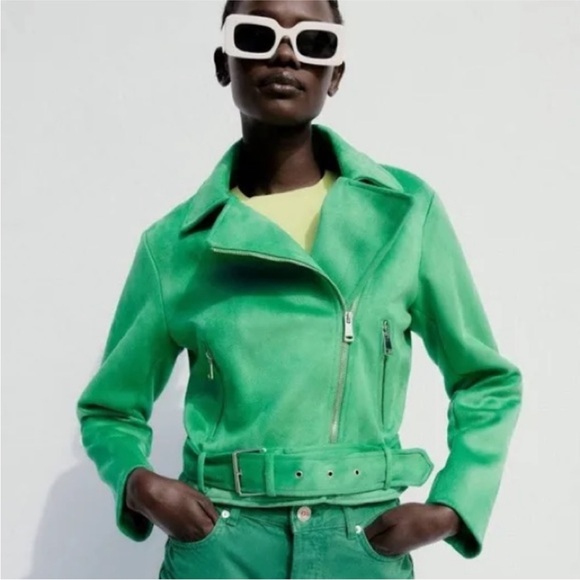 ASOS Women's Vibrant Green vegan Leather Moto Jacket - Picture 10 of 12